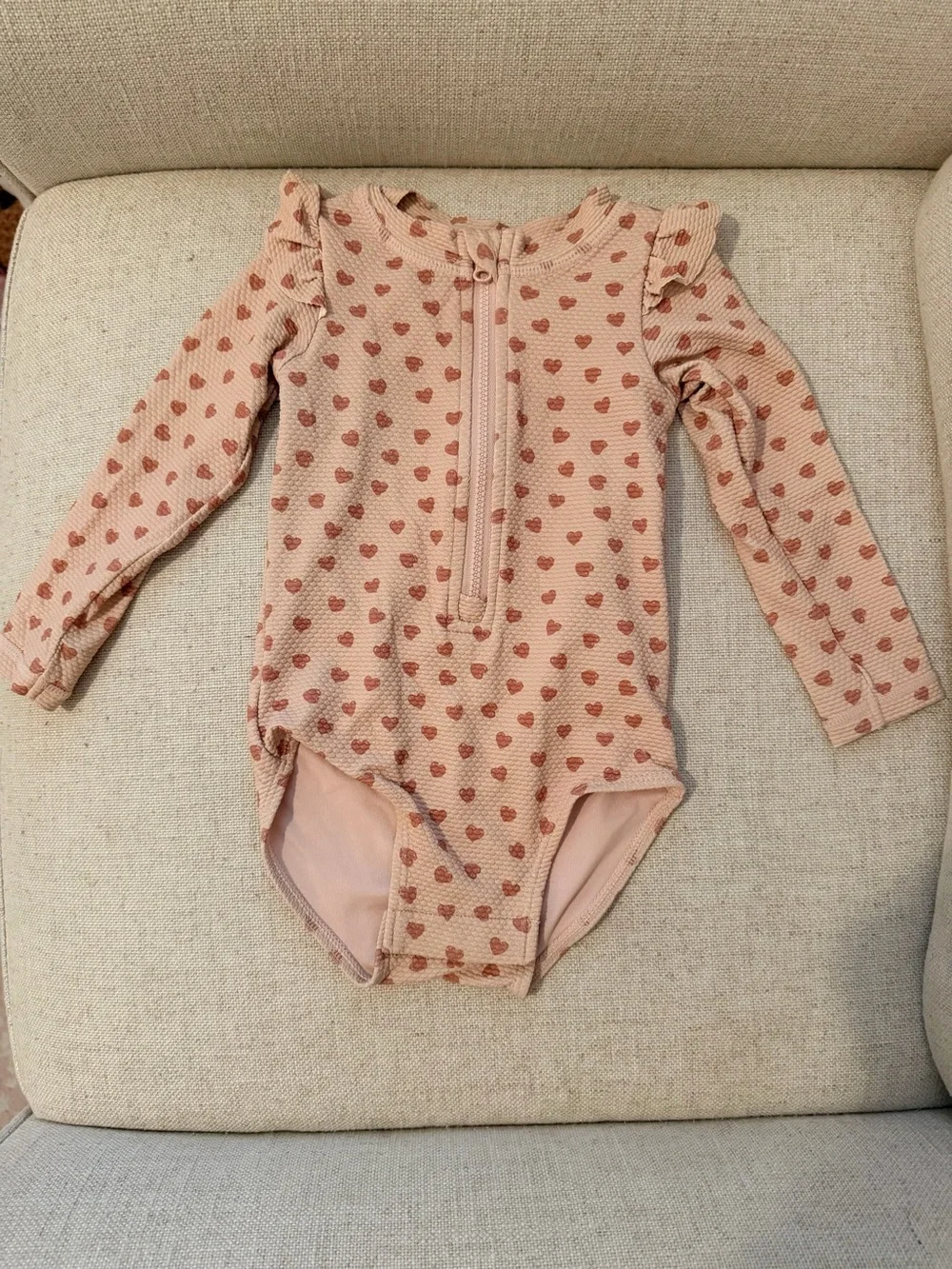 Quincy Mae Long-Sleeve Pink Heart One-Piece Swimsuit